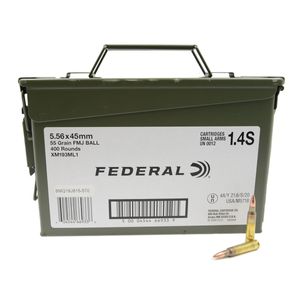 Federal XM Rifle Ammunition XM193ML1, 5.56mm NATO, Full Metal Jacket, 55 GR, 3165 FPS, 400 Rd/Can