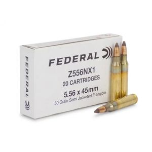 Federal 5.56x45mm Ammo 50Gr Semi-Jacketed Frangible - 20rd Boxes