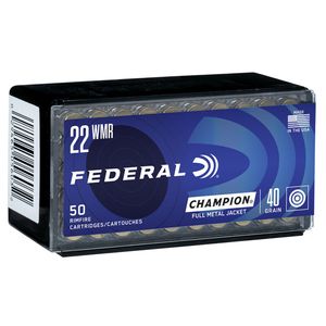 Federal Ammo .22 Magnum Rifle Champion Target Full Metal Jacket 40 Grain 1880 fps 50 Round Box