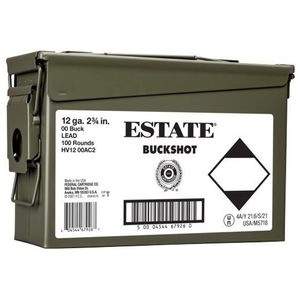 Estate 12 GA Ammo 2-3/4" 00 Buckshot 9 Pellet 100 Rounds in Ammo Can