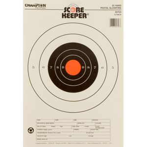 Champion Targets 45723 Scorekeeper 25yd Pistol Slowfire Bullseye Hanging Paper Target 11" x 16" 12 Per Pack