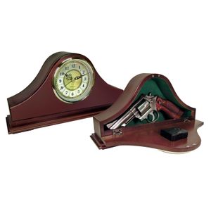 Peace Keeper MGC Mantle Gun Clock  Front Panel Entry Mahogany Stain Wood Holds 1 Handgun 14.62" L x 7.37" H x 3.75" D