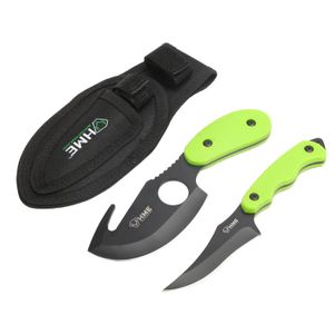 HME HMEKN-2PSGC Skinning Kit  3.50" Fixed Skinner w/Gut Hook/Caping Plain/Gut Hook Black Oxide 420HC Blade TPR Green Handle