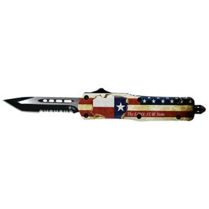 Templar Knife STX-531 Texan Gen II Small 2.25" OTF Tanto Part Serrated Black 440C SS Blade Texas Flag Zinc Aluminum Alloy Handle