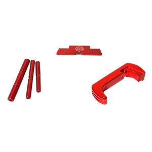 Cross Armory CRGOKRD 3 Piece Kit  Dimpled Pin Set, Extended Magazine Catch and Extended Slide Lock Red Anodized Aluminum/Steel for Most Glock Gen1-3