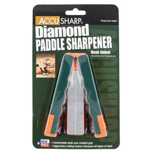 AccuSharp 077C Diamond Paddle Folding Fine, Coarse Diamond Sharpener Gray/Orange Overmolded Rubber Handle