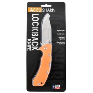 AccuSharp 712C Lockback  3" Folding Clip Point Plain Stainless Steel Blade FRN Blaze Orange Handle