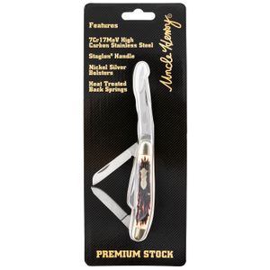 Uncle Henry 897UHCP Premium Stock  2.80" Folding Clip/Sheepsfoot/Spey Plain 7Cr17MoV High Carbon SS Blade/Staglon w/Nickel Silver Bolsters Handle
