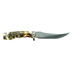 Uncle Henry 153UHCP Golden Spike Rat Tail Tang 5" Fixed Clip Point Plain 7Cr17MoV High Carbon SS Blade Staglon w/Nickel Silver Guard Handle