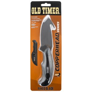 Old Timer 2143OTCP Old Timer Copperhead 3.67" Fixed Gut Hook Plain TiCN Gray 7Cr17MoV Blade Black Rubber Snakeskin Handle