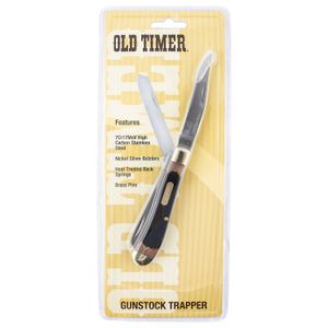 Old Timer 94OTBCP Old Timer Gunstock Trapper 3.03" Folding Clip Point/Spey Plain 9Cr18MoV SS Blade Sawcut Bone With Nickel Silver Bolsters Handle